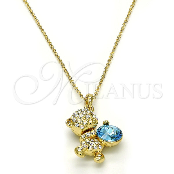 Collares con Dije 04.239.0041.5.18 Oro Laminado, Diseño de Osito, con Aquamarine and Aurore Boreale Swarovski Elements, Pulido, Tono Dorado (01 MM Thickness, 18 Inches Length)