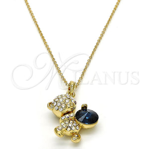Collares con Dije 04.239.0041.6.18 Oro Laminado, Diseño de Osito, con Montana and Aurore Boreale Swarovski Elements, Pulido, Tono Dorado (01 MM Thickness, 18 Inches Length)