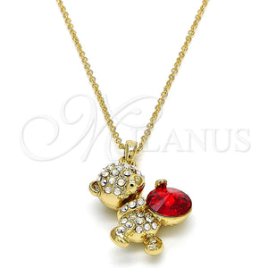 Collares con Dije 04.239.0041.7.18 Oro Laminado, Diseño de Osito, con Light Siam and Aurore Boreale Swarovski Elements, Pulido, Tono Dorado (01 MM Thickness, 18 Inches Length)