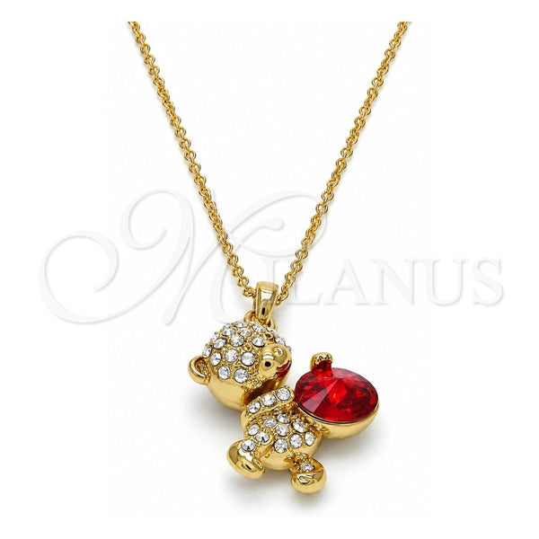 Collares con Dije 04.239.0041.7.18 Oro Laminado, Diseño de Osito, con Swarovski Elements Light Siam y Aurore Boreale, Pulido, Tono Dorado (Grosor 01 MM, 18 Pulgadas de Largo)