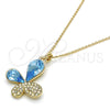Collares con Dije 04.239.0043.4.18 Oro Laminado, Diseño de Mariposa, con Aquamarine and Aurore Boreale Swarovski Elements, Pulido, Tono Dorado (01 MM Thickness, 18 Inches Length)