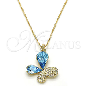 Collares con Dije 04.239.0043.4.18 Oro Laminado, Diseño de Mariposa, con Aquamarine and Aurore Boreale Swarovski Elements, Pulido, Tono Dorado (01 MM Thickness, 18 Inches Length)