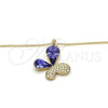 Collares con Dije 04.239.0043.6.18 Oro Laminado, Diseño de Mariposa, con Tanzanite and Aurore Boreale Swarovski Elements, Pulido, Tono Dorado (01 MM Thickness, 18 Inches Length)
