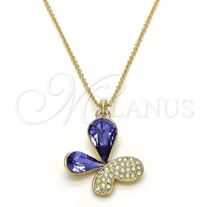 Collares con Dije 04.239.0043.6.18 Oro Laminado, Diseño de Mariposa, con Tanzanite and Aurore Boreale Swarovski Elements, Pulido, Tono Dorado (01 MM Thickness, 18 Inches Length)