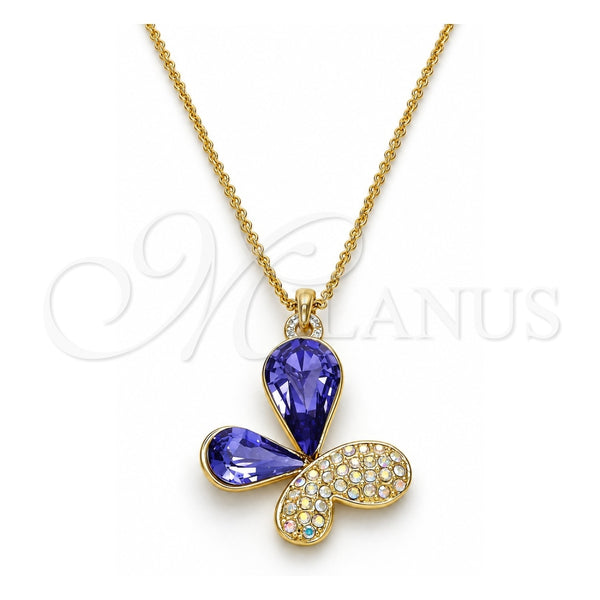 Collares con Dije 04.239.0043.6.18 Oro Laminado, Diseño de Mariposa, con Swarovski Elements Tanzanite y Aurore Boreale, Pulido, Tono Dorado (Grosor 01 MM, 18 Pulgadas de Largo)