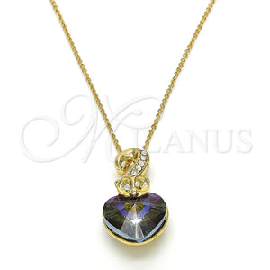 Collares con Dije 04.239.0044.2.18 Oro Laminado, Diseño de Corazón, con Paradise Shine and Aurore Boreale Swarovski Elements, Pulido, Tono Dorado (01 MM Thickness, 18 Inches Length)