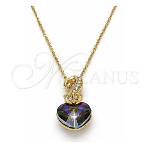 Collares con Dije 04.239.0044.2.18 Oro Laminado, Diseño de Corazón, con Swarovski Elements Paradise Shine y Aurore Boreale, Pulido, Tono Dorado (Grosor 01 MM, 18 Pulgadas de Largo)