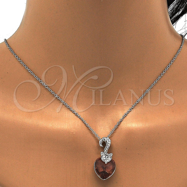 Collares con Dije 04.239.0044.7.18 Rodio Laminado, Diseño de Corazón, con Swarovski Elements Copper y Aurore Boreale, Pulido, Rodinado (Grosor 01 MM, 18 Pulgadas de Largo)