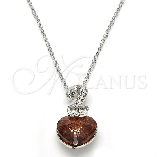 Collares con Dije 04.239.0044.7.18 Rodio Laminado, Diseño de Corazón, con Swarovski Elements Copper y Aurore Boreale, Pulido, Rodinado (Grosor 01 MM, 18 Pulgadas de Largo)