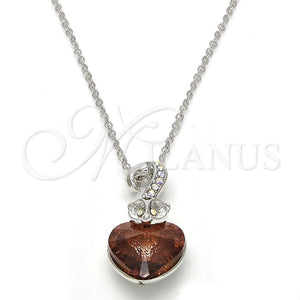 Collares con Dije 04.239.0044.7.18 Rodio Laminado, Diseño de Corazón, con Swarovski Elements Copper y Aurore Boreale, Pulido, Rodinado (Grosor 01 MM, 18 Pulgadas de Largo)