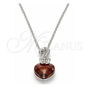 Collares con Dije 04.239.0044.7.18 Oro Laminado Blanco, Diseño de Corazón, con Swarovski Elements Copper y Aurore Boreale, Pulido, Rodinado (Grosor 01 MM, 18 Pulgadas de Largo)