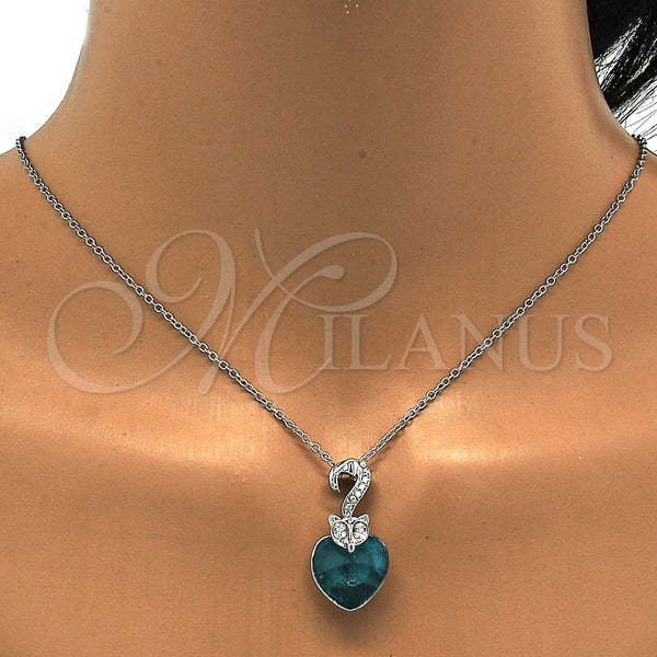 Collares con Dije 04.239.0044.8.18 Rodio Laminado, Diseño de Corazón, con Swarovski Elements Blue Zircon y Aurore Boreale, Pulido, Rodinado (Grosor 01 MM, 18 Pulgadas de Largo)