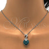 Collares con Dije 04.239.0044.8.18 Rodio Laminado, Diseño de Corazón, con Swarovski Elements Blue Zircon y Aurore Boreale, Pulido, Rodinado (Grosor 01 MM, 18 Pulgadas de Largo)