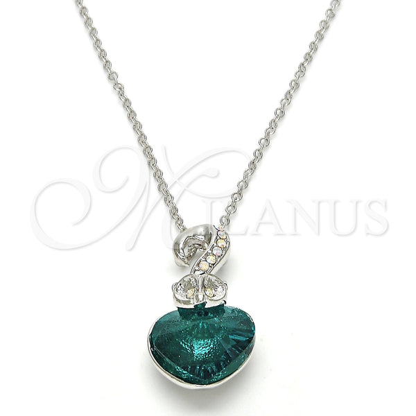 Collares con Dije 04.239.0044.8.18 Rodio Laminado, Diseño de Corazón, con Swarovski Elements Blue Zircon y Aurore Boreale, Pulido, Rodinado (Grosor 01 MM, 18 Pulgadas de Largo)