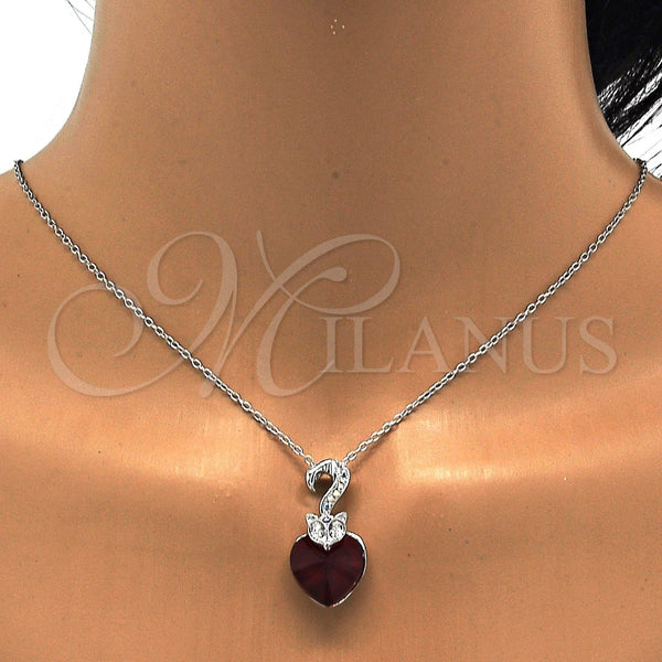 Collares con Dije 04.239.0044.9.18 Rodio Laminado, Diseño de Corazón, con Swarovski Elements Siam y Aurore Boreale, Pulido, Rodinado (Grosor 01 MM, 18 Pulgadas de Largo)