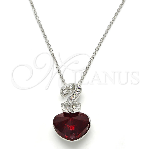 Collares con Dije 04.239.0044.9.18 Rodio Laminado, Diseño de Corazón, con Swarovski Elements Siam y Aurore Boreale, Pulido, Rodinado (Grosor 01 MM, 18 Pulgadas de Largo)