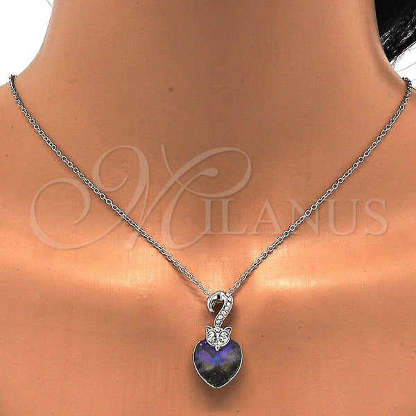 Collares con Dije 04.239.0044.10.18 Rodio Laminado, Diseño de Corazón, con Swarovski Elements Paradise Shine y Aurore Boreale, Pulido, Rodinado (Grosor 01 MM, 18 Pulgadas de Largo)