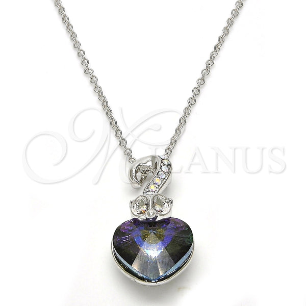 Collares con Dije 04.239.0044.10.18 Rodio Laminado, Diseño de Corazón, con Swarovski Elements Paradise Shine y Aurore Boreale, Pulido, Rodinado (Grosor 01 MM, 18 Pulgadas de Largo)