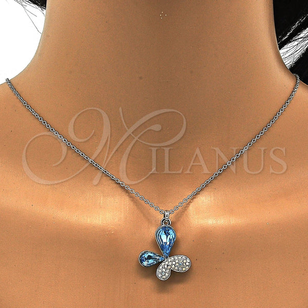 Collares con Dije 04.239.0043.8.18 Rodio Laminado, Diseño de Mariposa, con Swarovski Elements Aquamarine y Aurore Boreale, Pulido, Rodinado (Grosor 01 MM, 18 Pulgadas de Largo)