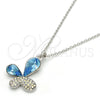 Collares con Dije 04.239.0043.8.18 Rodio Laminado, Diseño de Mariposa, con Swarovski Elements Aquamarine y Aurore Boreale, Pulido, Rodinado (Grosor 01 MM, 18 Pulgadas de Largo)