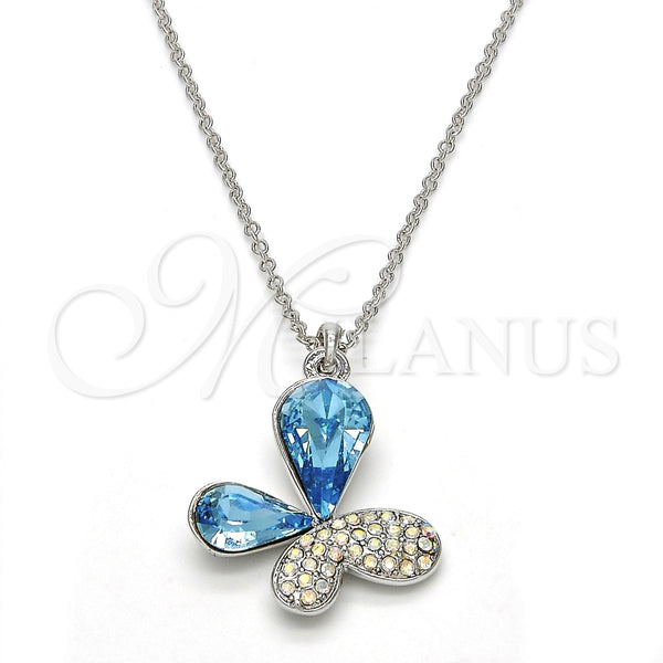 Collares con Dije 04.239.0043.8.18 Rodio Laminado, Diseño de Mariposa, con Swarovski Elements Aquamarine y Aurore Boreale, Pulido, Rodinado (Grosor 01 MM, 18 Pulgadas de Largo)