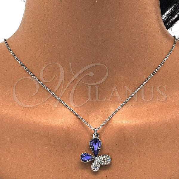 Collares con Dije 04.239.0043.9.18 Rodio Laminado, Diseño de Mariposa, con Swarovski Elements Tanzanite y Aurore Boreale, Pulido, Rodinado (Grosor 01 MM, 18 Pulgadas de Largo)