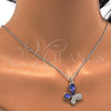Collares con Dije 04.239.0043.9.18 Rodio Laminado, Diseño de Mariposa, con Swarovski Elements Tanzanite y Aurore Boreale, Pulido, Rodinado (Grosor 01 MM, 18 Pulgadas de Largo)