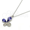 Collares con Dije 04.239.0043.9.18 Rodio Laminado, Diseño de Mariposa, con Swarovski Elements Tanzanite y Aurore Boreale, Pulido, Rodinado (Grosor 01 MM, 18 Pulgadas de Largo)