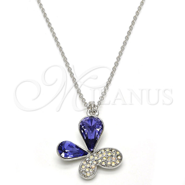 Collares con Dije 04.239.0043.9.18 Rodio Laminado, Diseño de Mariposa, con Swarovski Elements Tanzanite y Aurore Boreale, Pulido, Rodinado (Grosor 01 MM, 18 Pulgadas de Largo)