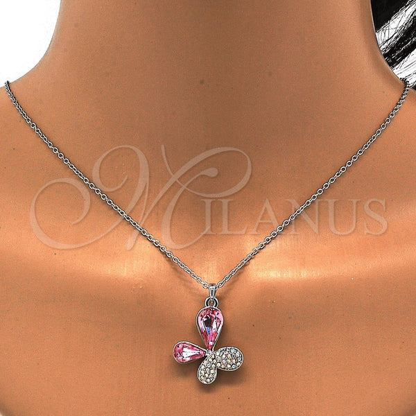 Collares con Dije 04.239.0043.10.18 Rodio Laminado, Diseño de Mariposa, con Swarovski Elements Light Rose y Aurore Boreale, Pulido, Rodinado (Grosor 01 MM, 18 Pulgadas de Largo)