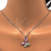Collares con Dije 04.239.0043.10.18 Rodio Laminado, Diseño de Mariposa, con Swarovski Elements Light Rose y Aurore Boreale, Pulido, Rodinado (Grosor 01 MM, 18 Pulgadas de Largo)