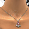 Collares con Dije 04.239.0043.10.18 Rodio Laminado, Diseño de Mariposa, con Swarovski Elements Light Rose y Aurore Boreale, Pulido, Rodinado (Grosor 01 MM, 18 Pulgadas de Largo)