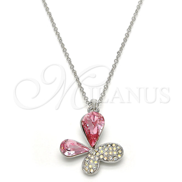 Collares con Dije 04.239.0043.10.18 Rodio Laminado, Diseño de Mariposa, con Swarovski Elements Light Rose y Aurore Boreale, Pulido, Rodinado (Grosor 01 MM, 18 Pulgadas de Largo)