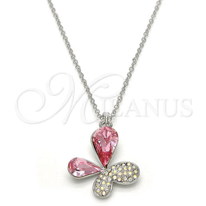 Collares con Dije 04.239.0043.10.18 Rodio Laminado, Diseño de Mariposa, con Swarovski Elements Light Rose y Aurore Boreale, Pulido, Rodinado (Grosor 01 MM, 18 Pulgadas de Largo)