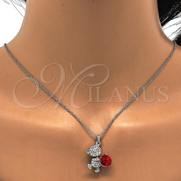 Collares con Dije 04.239.0041.8.18 Rodio Laminado, Diseño de Osito, con Swarovski Elements Siam y Aurore Boreale, Pulido, Rodinado (Grosor 01 MM, 18 Pulgadas de Largo)
