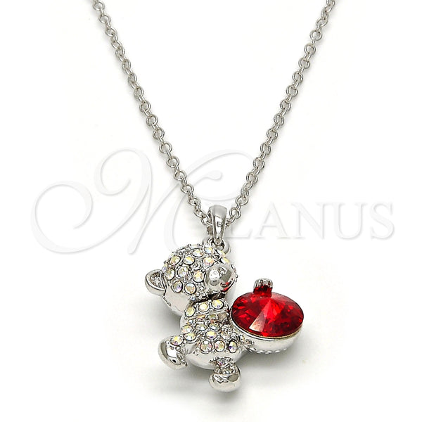 Collares con Dije 04.239.0041.8.18 Rodio Laminado, Diseño de Osito, con Swarovski Elements Siam y Aurore Boreale, Pulido, Rodinado (Grosor 01 MM, 18 Pulgadas de Largo)