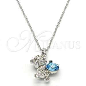 Collares con Dije 04.239.0041.9.18 Rodio Laminado, Diseño de Osito, con Swarovski Elements Aquamarine y Aurore Boreale, Pulido, Rodinado (Grosor 01 MM, 18 Pulgadas de Largo)