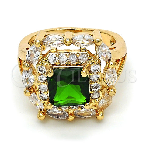 Anillo Multi Piedra 01.284.0005.08 Oro Laminado, con Verde and Blanca Zirconia Cubica, Pulido, Tono Dorado (Size 8)
