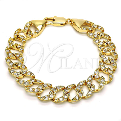 Pulsera Elegante 03.284.0005.09 Oro Laminado, con Blanca Zirconia Cubica, Pulido, Tono Dorado (14 MM Thickness, 9 Inches Length)