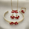 Juego de Arete y Dije de Nino 06.65.0119 Oro Laminado, con Blanca Cristal, Esmaltado Rojo, Tono Dorado
