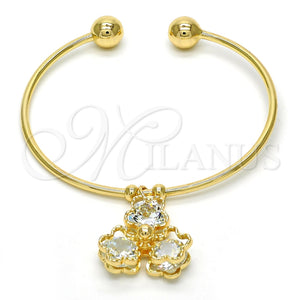 Aro Individual 07.63.0200 Oro Laminado, Diseño de Flor, con Blanca Zirconia Cubica, Pulido, Tono Dorado (02 MM Thickness, One size fits all)