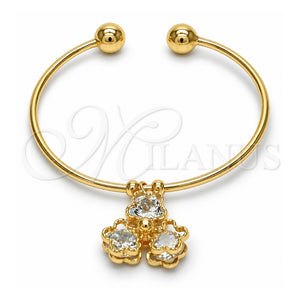 Aro Individual 07.63.0200 Oro Laminado, Diseño de Flor, con Zirconia Cubica Blanca, Pulido, Tono Dorado (Grosor 02 MM, Talla Unica)