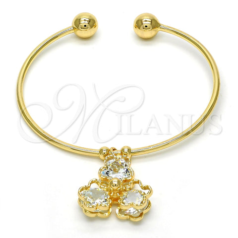 Aro Individual 07.63.0200 Oro Laminado, Diseño de Flor, con Blanca Zirconia Cubica, Pulido, Tono Dorado (02 MM Thickness, One size fits all)