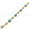 Pulsera Elegante 03.213.0019.2.08 Oro Laminado, Diseño de Ojo Griego, Esmaltado Verde, Tono Dorado (08 MM Thickness, 8 Inches Length)