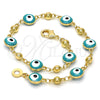 Pulsera Elegante 03.213.0019.2.08 Oro Laminado, Diseño de Ojo Griego, Esmaltado Verde, Tono Dorado (08 MM Thickness, 8 Inches Length)