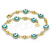 Pulsera Elegante 03.213.0019.2.08 Oro Laminado, Diseño de Ojo Griego, Esmaltado Verde, Tono Dorado (08 MM Thickness, 8 Inches Length)