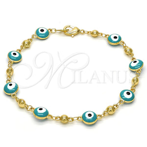 Pulsera Elegante 03.213.0019.2.08 Oro Laminado, Diseño de Ojo Griego, Esmaltado Verde, Tono Dorado (08 MM Thickness, 8 Inches Length)