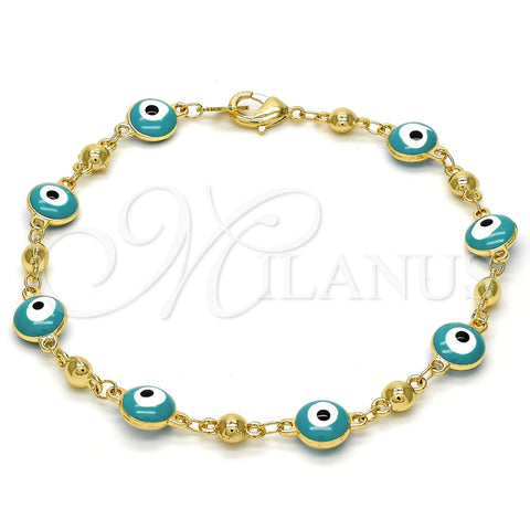 Pulsera Elegante 03.213.0019.2.08 Oro Laminado, Diseño de Ojo Griego, Esmaltado Verde, Tono Dorado (08 MM Thickness, 8 Inches Length)