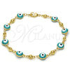 Pulsera Elegante 03.213.0019.2.08 Oro Laminado, Diseño de Ojo Griego, Esmaltado Verde, Tono Dorado (08 MM Thickness, 8 Inches Length)