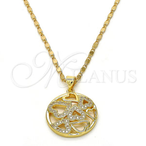 Collares con Dije 04.199.0021.20 Oro Laminado, Diseño de Corazón, con Blanca Micro Pave, Pulido, Tono Dorado (02 MM Thickness, 20 Inches Length)